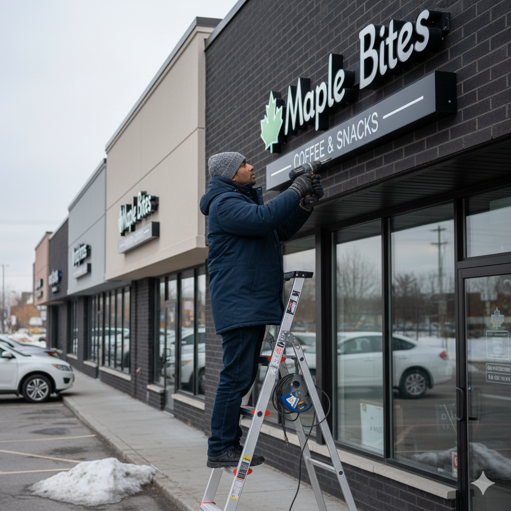 Professional storefront signage installation